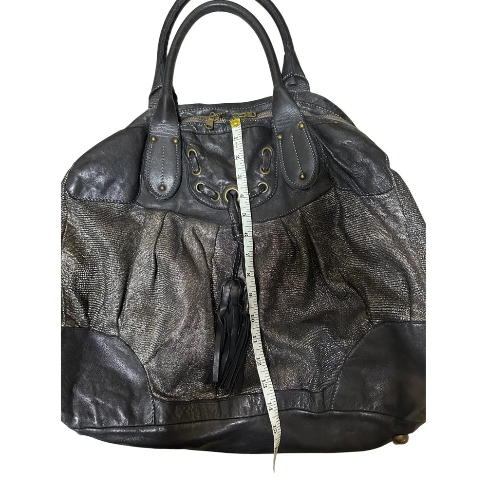 Giorgio Brato Leather Satchel Metallic Textured Tassel Bag Italy Y2K